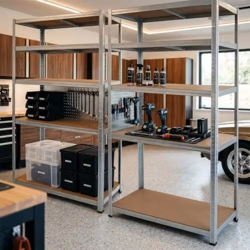 Harbour Housewares 5-Tier Heavy Duty Steel Garage Shelving Units Set, 2 Pack, Silver, W/D/H: 90 x 40 x 180 cm – 2