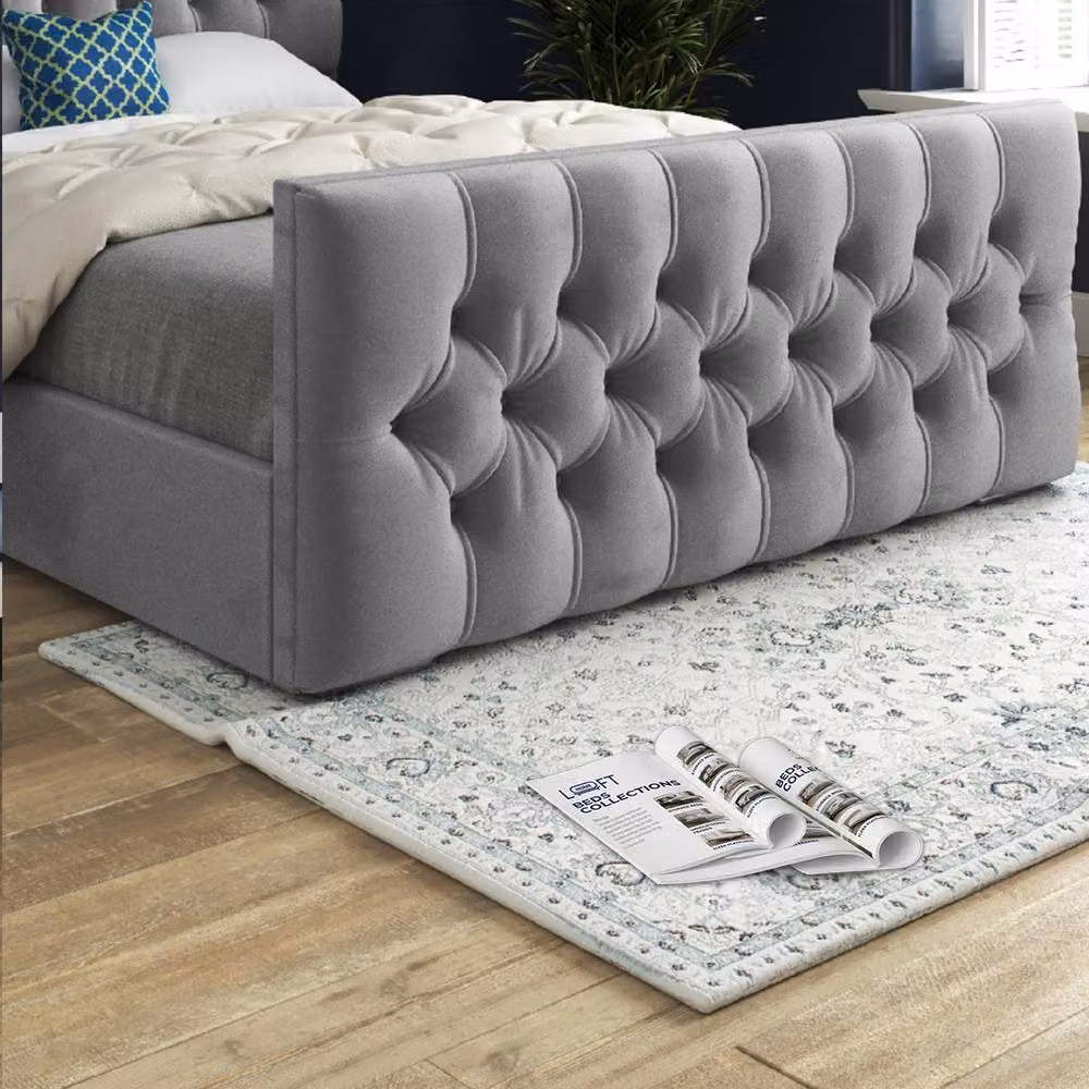 KDMD Rothwell Grey Velvet Upholstered Chesterfield Bed Frame W: 140 cm, D: 200 cm – 5
