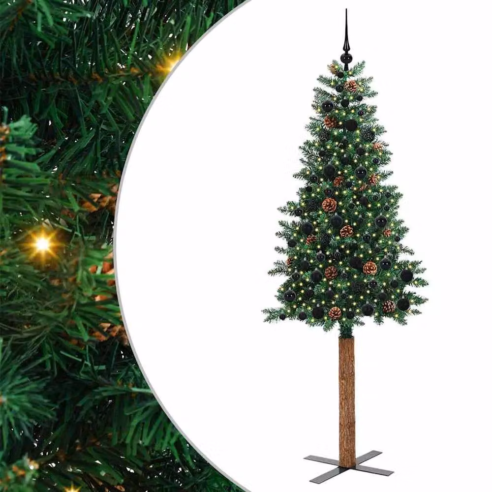 Berkfield Home Slim Green Christmas Tree, Height: 210 cm, PVC and Solid Pine Wood – 2