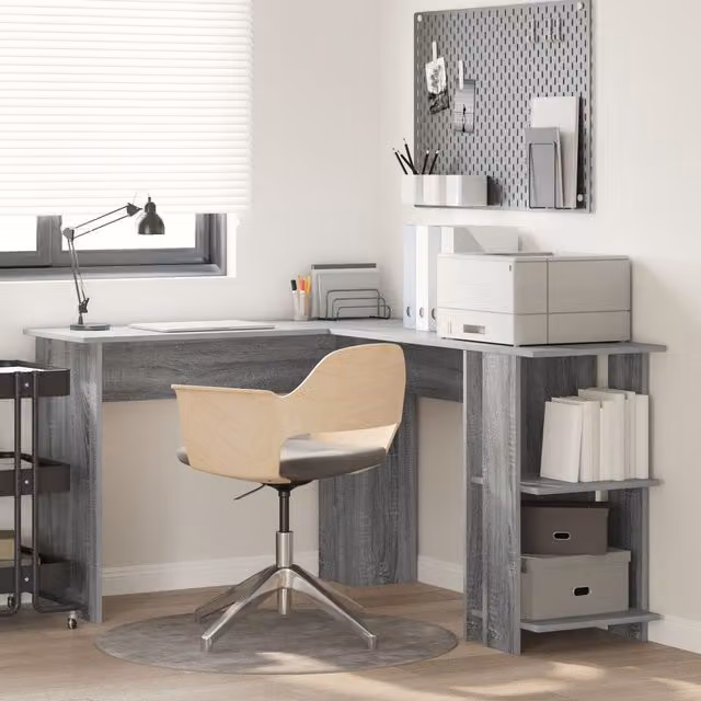 Berkfield Home Corner Desk with Storage in Grey Sonoma, W: 140 cm, D: 113.5 cm, H: 75 cm – 1