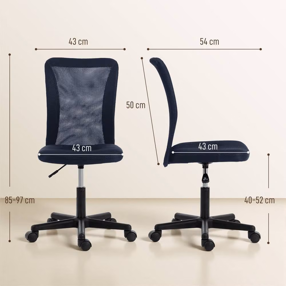 STILVORA Blue Fabric Armless Task Chair with Adjustable Height and 360 Degree Swivel – 4
