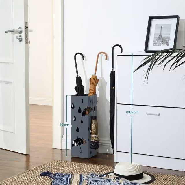 SONGMICS Metal Umbrella Stand with Removable Tray, Grey