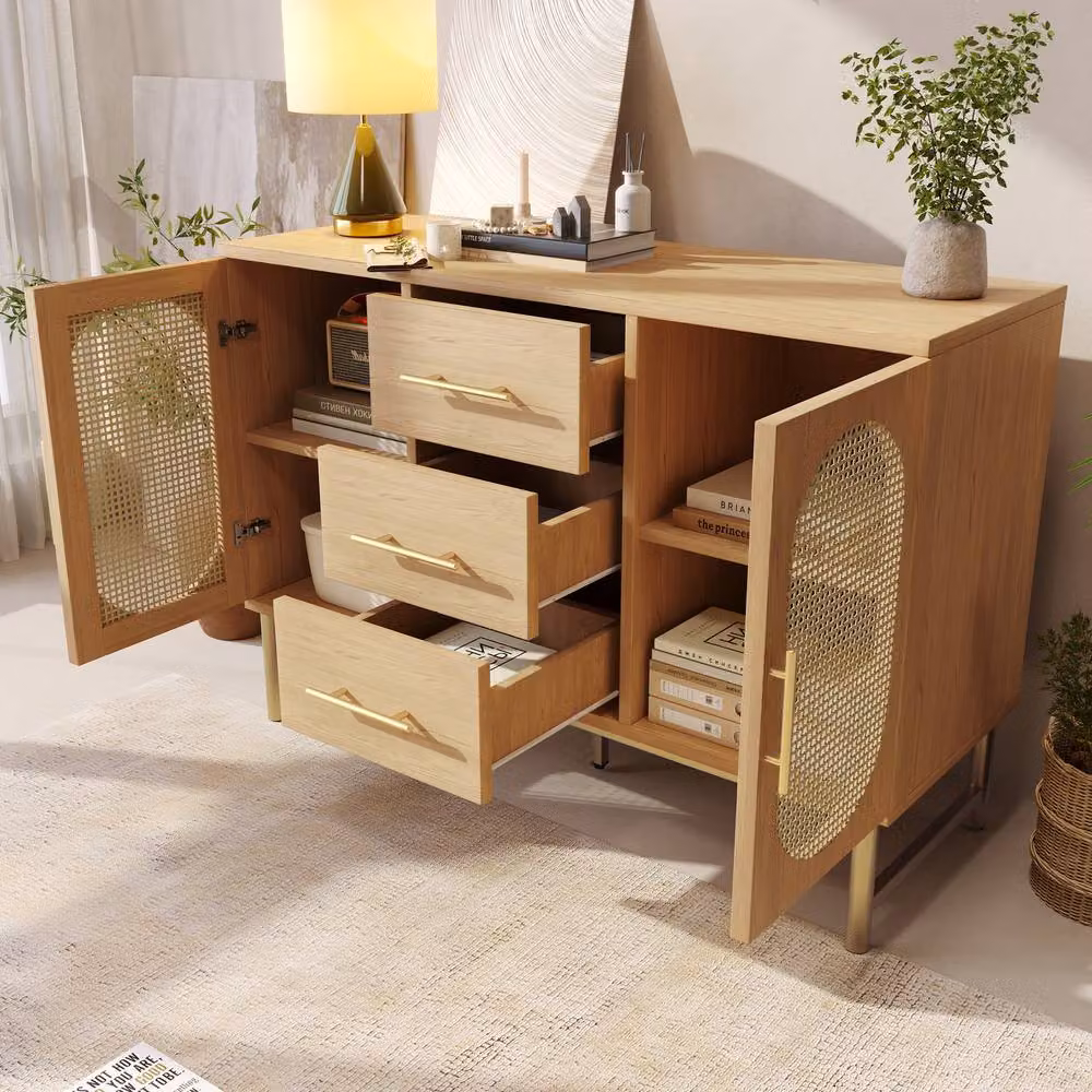 Matteo Oak Modern Sideboard Storage Cabinet with 2 Doors and 3 Drawers in Brown – 5