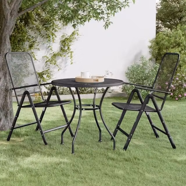 Berkfield Home Garden Table in Black Anthracite with Expanded Metal Mesh, Diameter: 80 cm, Height: 72 cm