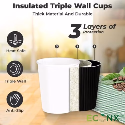 ECONX Black Triple Wall Ripple Paper Coffee Cups, 16oz, 200 Pack – 3