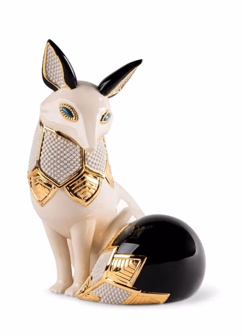 Lladró Fox Jewel Sculpture in White and Gold Porcelain and Metal