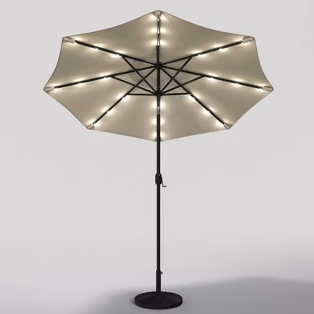 Lifeideas Solar 24 LED Cantilever Parasol with Flower Base in Beige