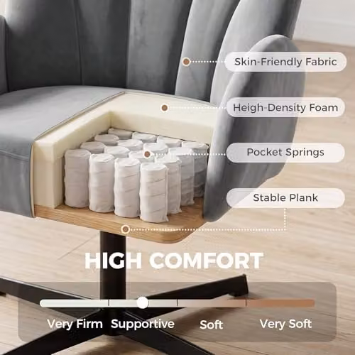 HOMCOM Grey Velvet-Feel Swivel Accent Chair with Armrests – 5