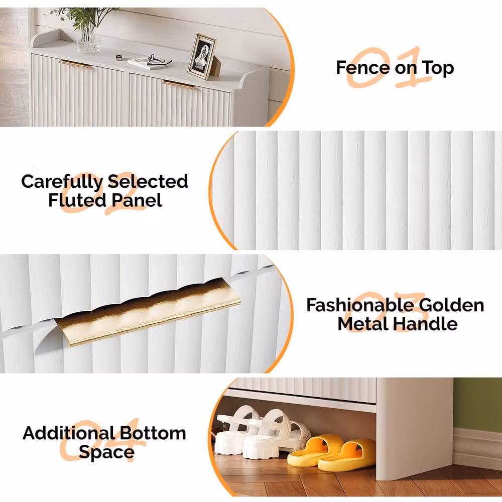 EONLION White Modern Wall Mounted Shoe Cabinet with 4 Tilting Compartments and Ventilation – 2