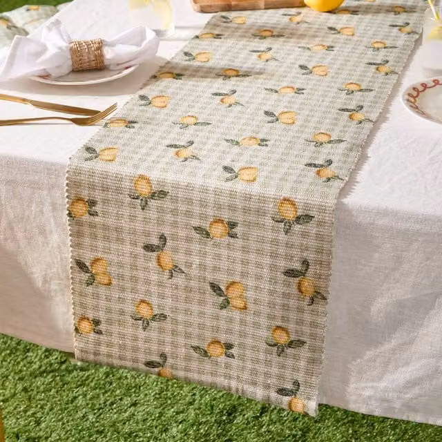 Riva Home Furn Fruits Lemons Washable Table Runner in Yellow and Green, W/D/H: 220 x 35 cm
