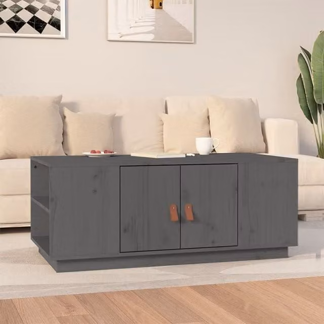 Berkfield Home Grey Rustic Solid Wood Pine Coffee Table W: 100 cm, D: 50 cm, H: 41 cm