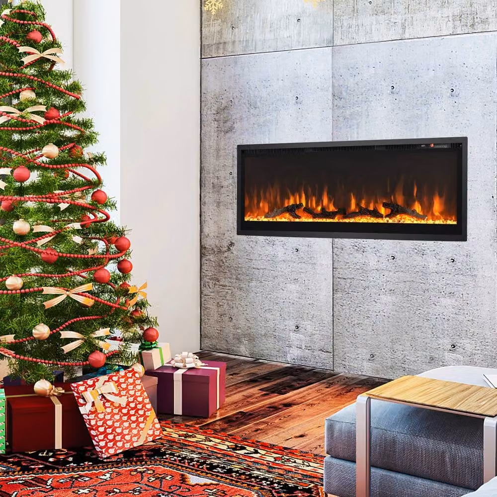 Gymax 50 Inch Electric Linear Fireplace Insert with Remote Control in Black – 3