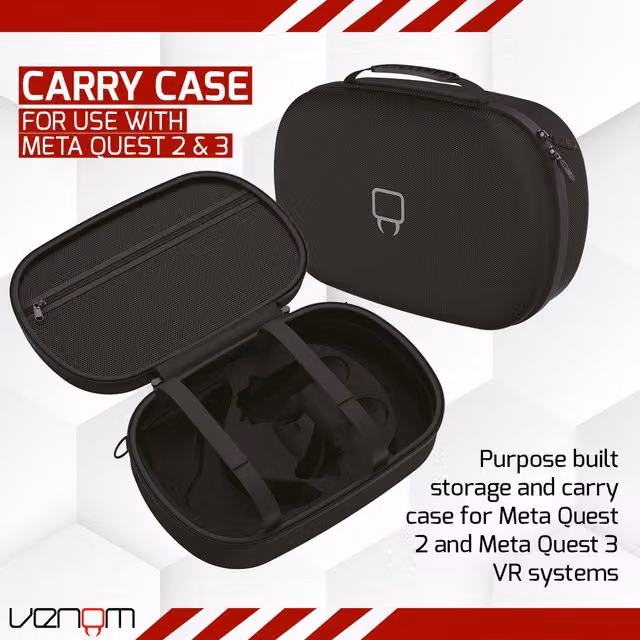 Venom VR Headset Storage and Carry Case for Meta Quest 2 and Meta Quest 3, Black