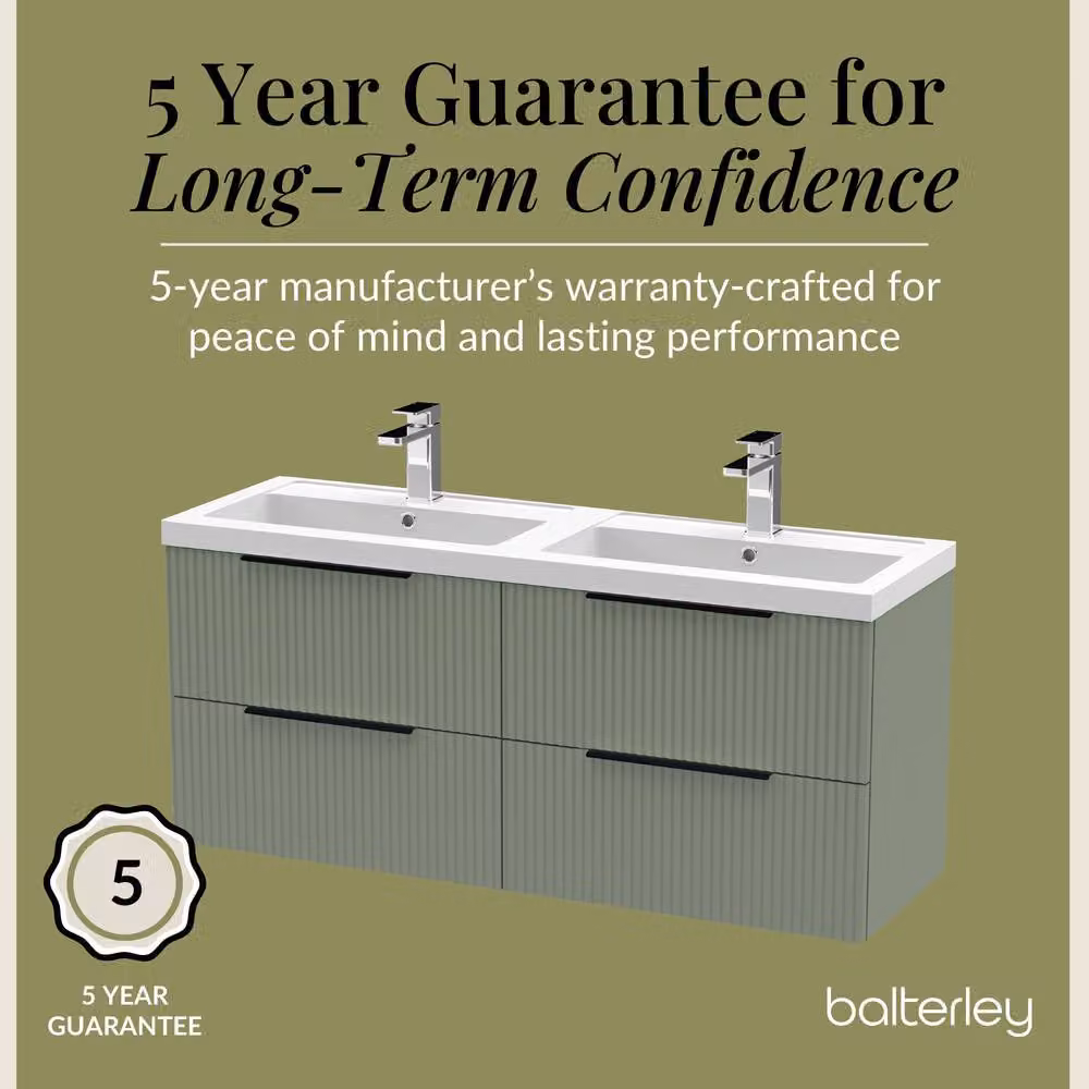 Balterley Fluted Front Wall Hung 4 Drawer Vanity Basin Unit, Satin Green, W: 120 cm – 4