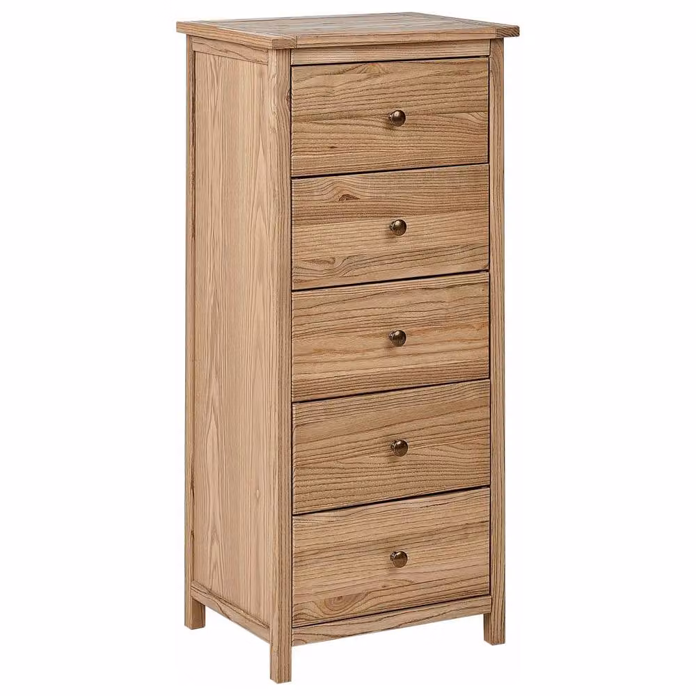 Wyld and Coco Hearth Timber Rustic Sassafras Five Drawer Chest in Light Brown, Width: 50 cm – 2