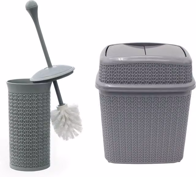 JVL Knit Design Loop 10 Litre Push Top Plastic Bin in Grey