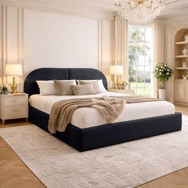 Desire Deco Dolores Upholstered Plush Velvet Bed Frame in Black, W/D/H: 140 x 200 cm