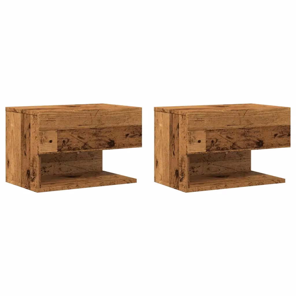 Berkfield Home Set of 2 Wall-mounted Bedside Cabinets in Brown Old Wood – 2