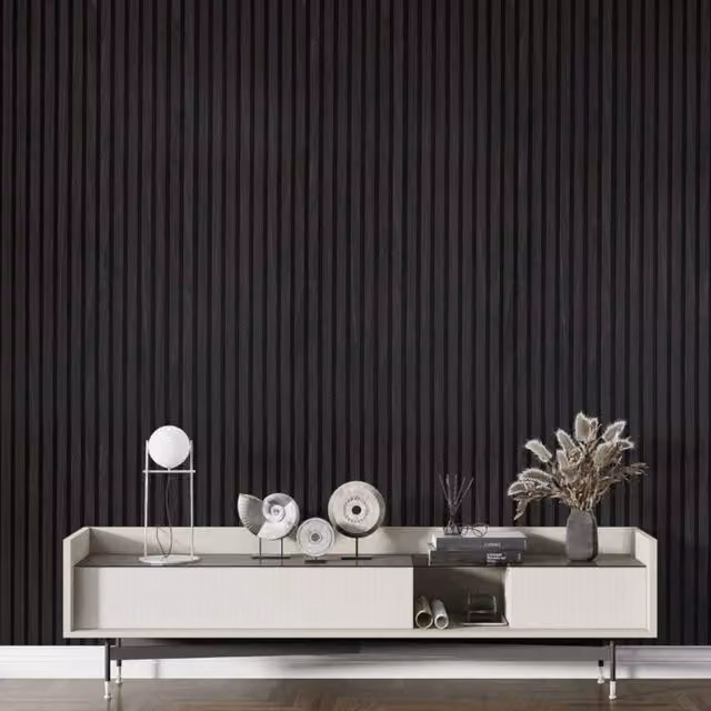 Strivo Acoustic Slat Wood Panel in Black Oak, H: 240 cm x W: 60 cm