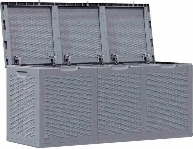 Berkfield Home Grey Rattan Style Garden Storage Box, 270 L