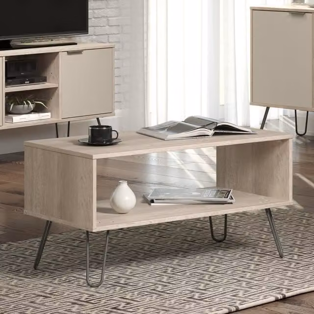 Augusta Driftwood Open Coffee Table in Grey and Beige with Industrial Design