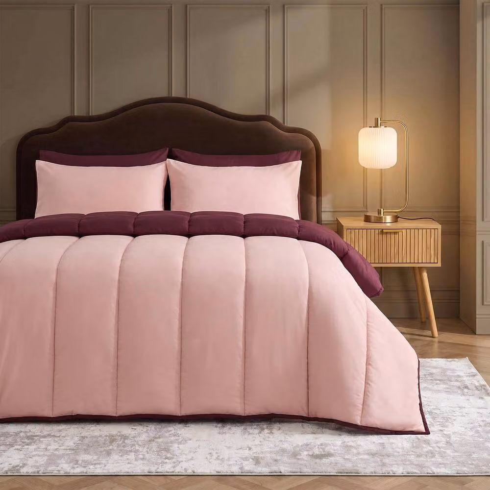 OHS Reversible 10.5 Tog Coverless Microfibre Duvet with Pillowcases, Purple, Double – 2