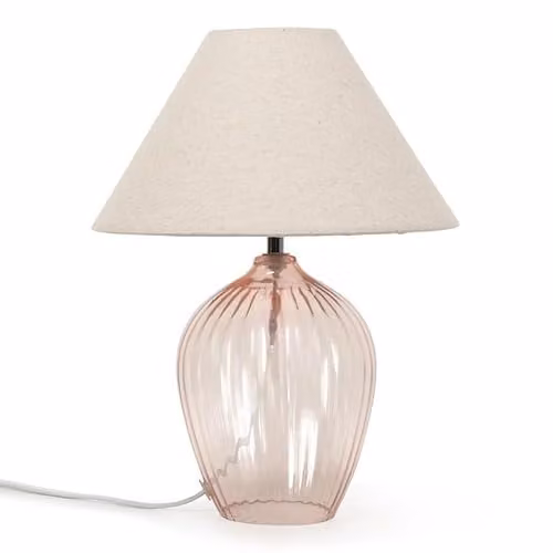 ValueLights Blush Pink Glass Table Lamp with Cream Fabric Tapered Shade