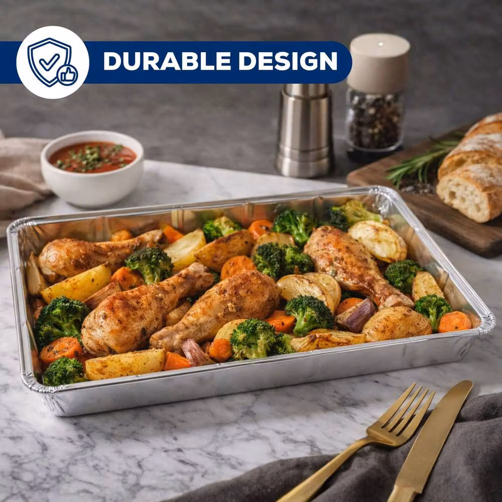 ebake Silver Uncoated Aluminium Foil Rectangular Roasting Trays, 200 Pieces – 2