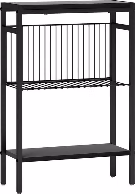 HOMCOM Industrial Steel Bedside Table with Three Shelves, Black, H x W x D: 62.5 x 43 x 18 cm
