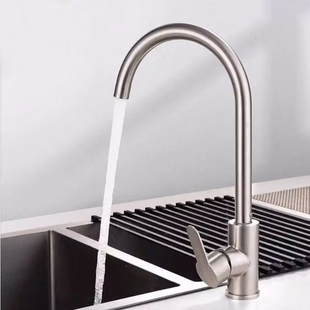 Kelvenix Kitchen Sink Mixer Tap with 360 Swivel Spout in Brushed Silver Stainless Steel – 1