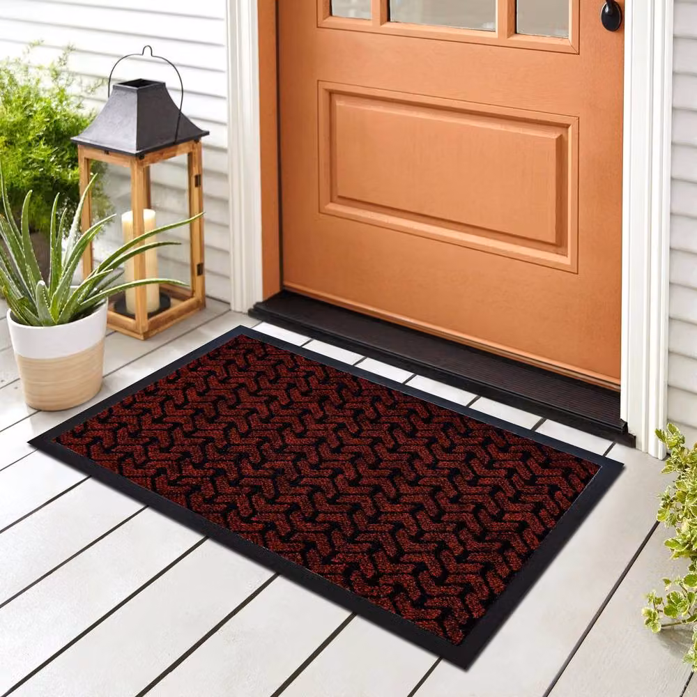RugsX Red Non-Slip Rectangular PVC Doormat, W: 80 cm, D: 50 cm, H: 0.6 cm – 3