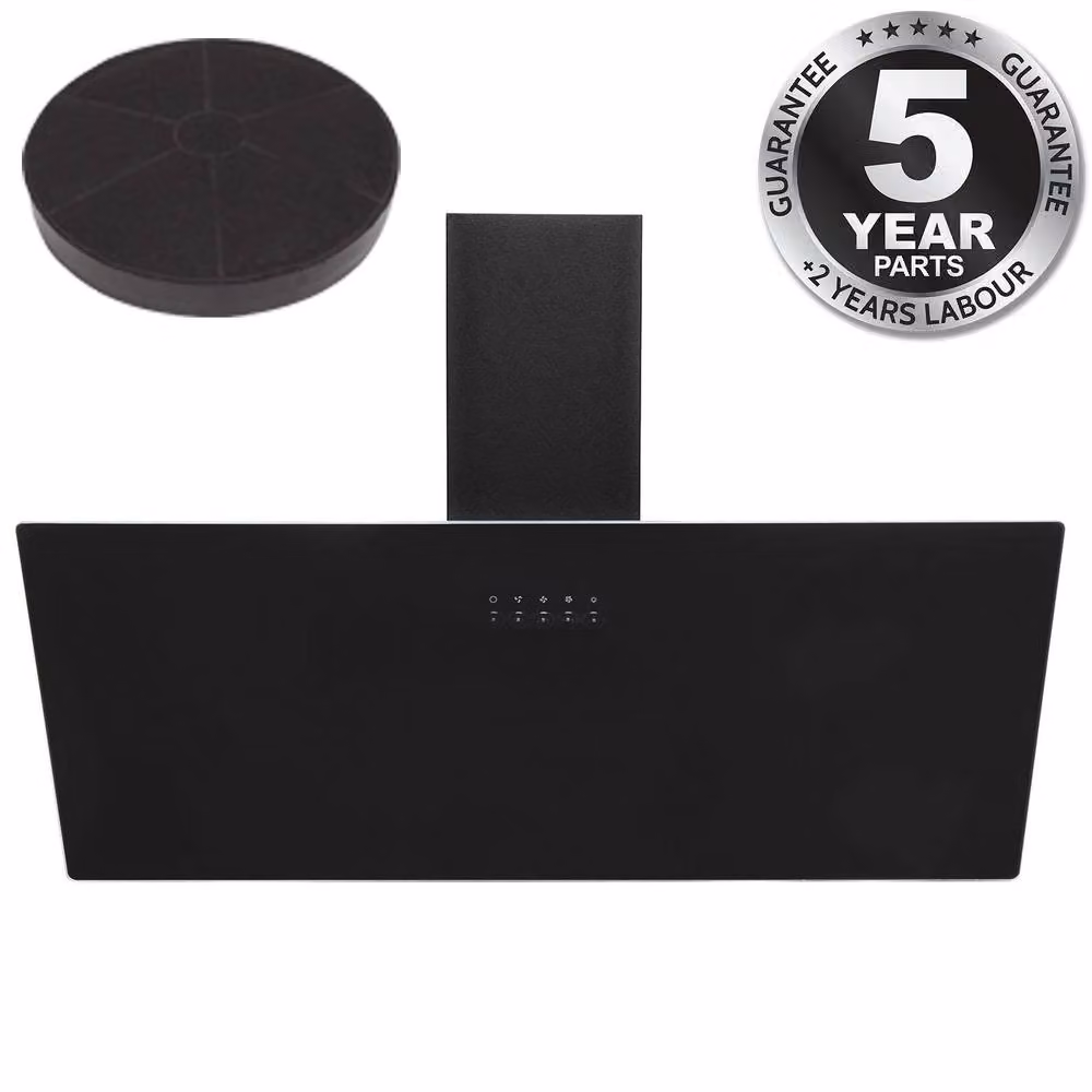 SIA Black Glass Wall Mounted Kitchen Cooker Hood Extractor Fan with Activated Carbon Filter, Width: 90 cm – 2