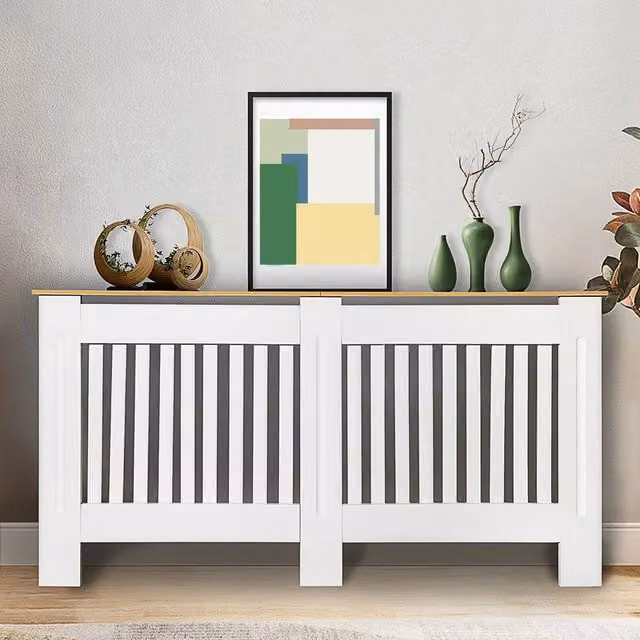 FORGEVIO White Radiator Cover Grill Shelf Cabinet W: 152 cm, H: 82 cm, D: 19 cm