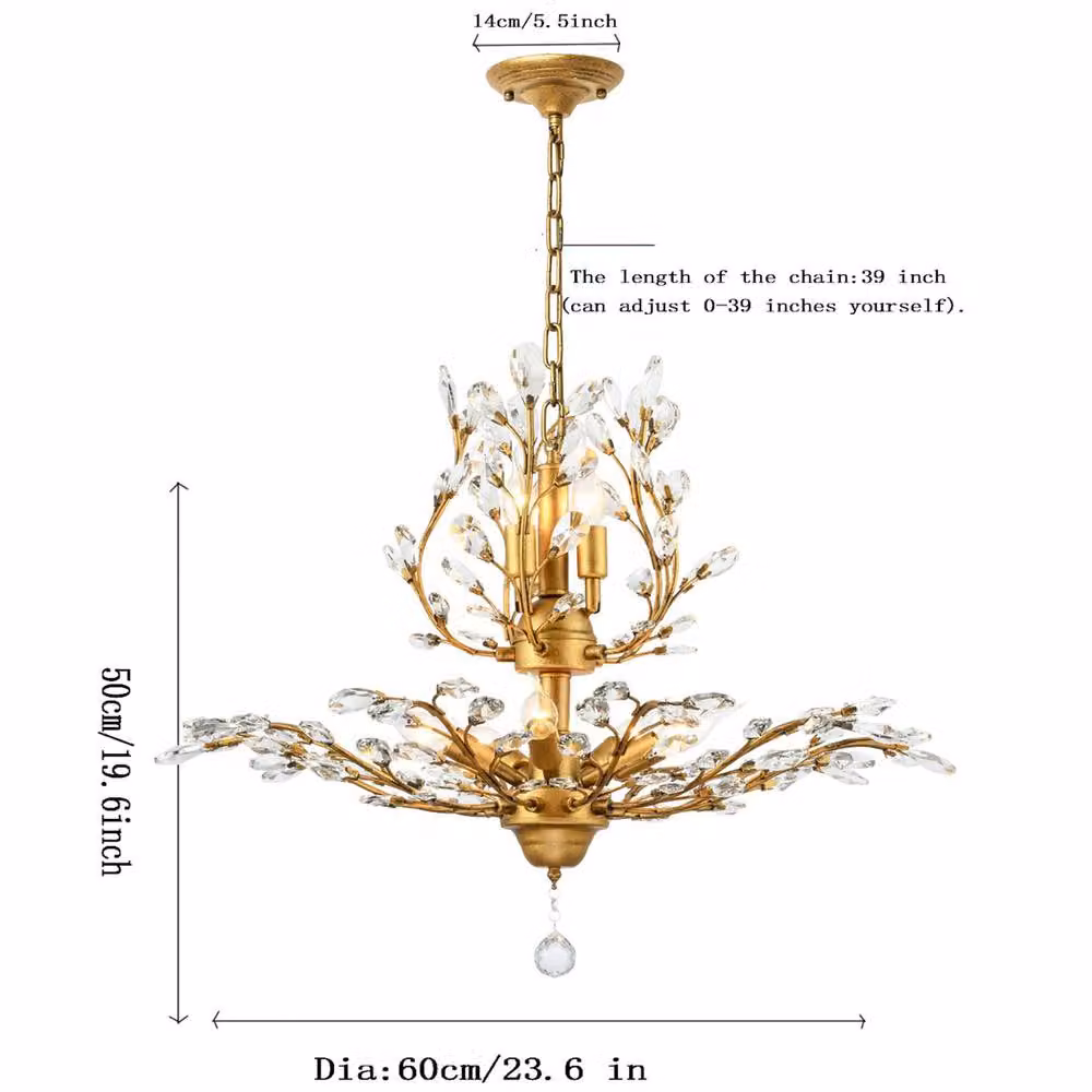 NIVOR 7 Light Crystal Empire Chandelier, Retro Adjustable Pendant Light in Gold/Brass with E14 Base – 2