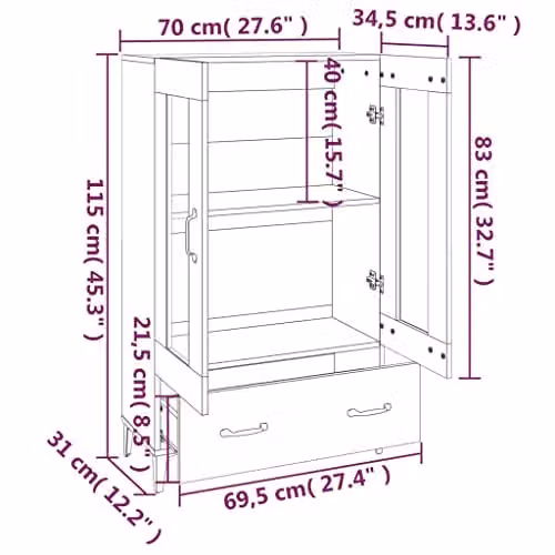 vidaXL Modern Highboard in Smoked Oak, Brown Engineered Wood, W/D/H: 70 x 31 x 115 cm – 3