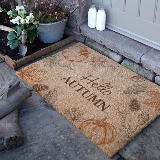 Artsy Mats Hello Autumn Coir Doormat in Brown, W/D: 90 x 60 cm