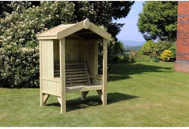 Churnet Valley Garden Furniture Ltd Cottage 2 Seat Arbour in Brown with Cushions