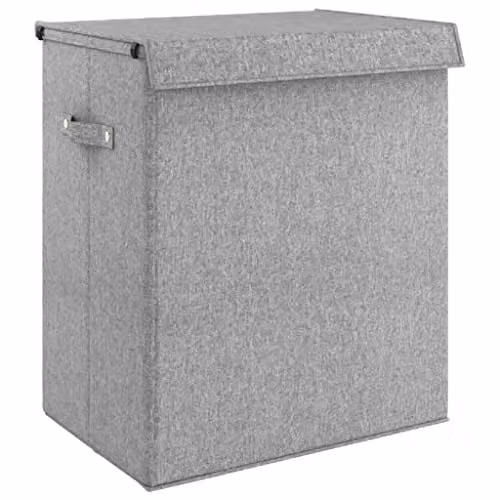 vidaXL Foldable Laundry Hamper in Grey Faux Linen Fabric, W: 51 cm, D: 34.5 cm, H: 59 cm – 1