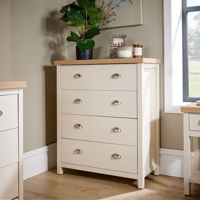 Home Source Avon 4 Drawer Chest Bedroom Storage Unit in Off-White