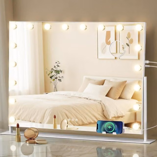 SONGMICS White Vanity Makeup Mirror with 18 LED Bulbs and Charging Ports