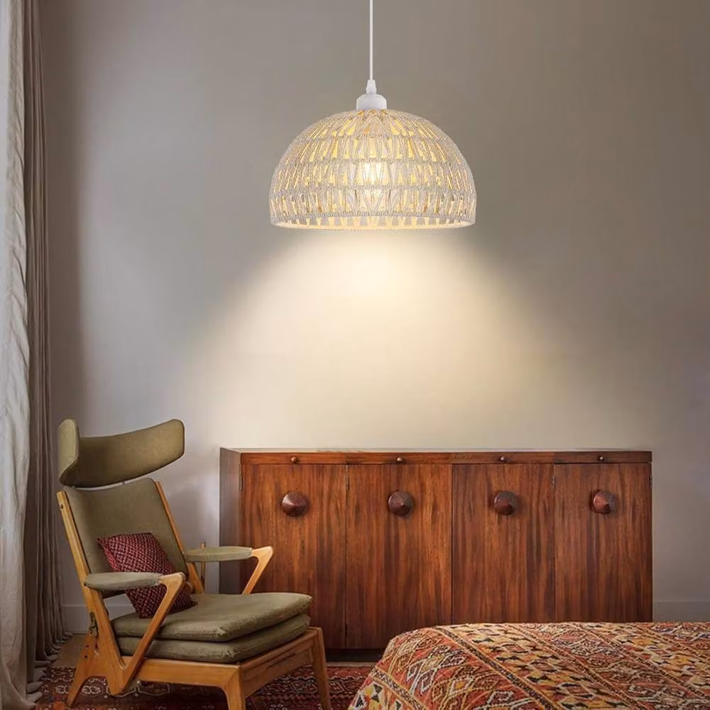 COMELY White Handmade Braided Rattan Pendant Ceiling Light with E27 Socket – 2