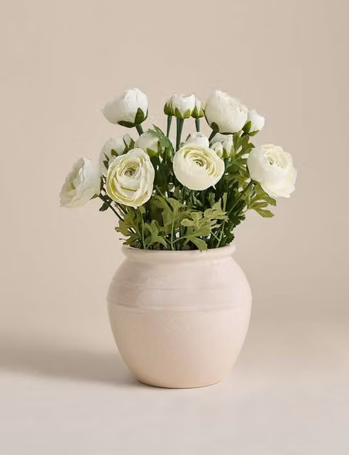 M&S Artificial Ranunculus Floral Arrangement in a White Ceramic Pot