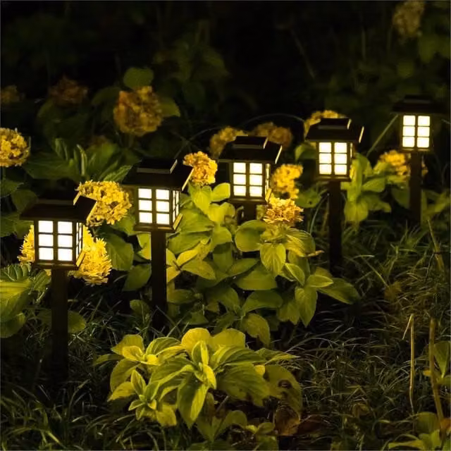 VOGREX 6 Pack Solar LED Garden Path Lantern Lights in Black with Warm White Glow