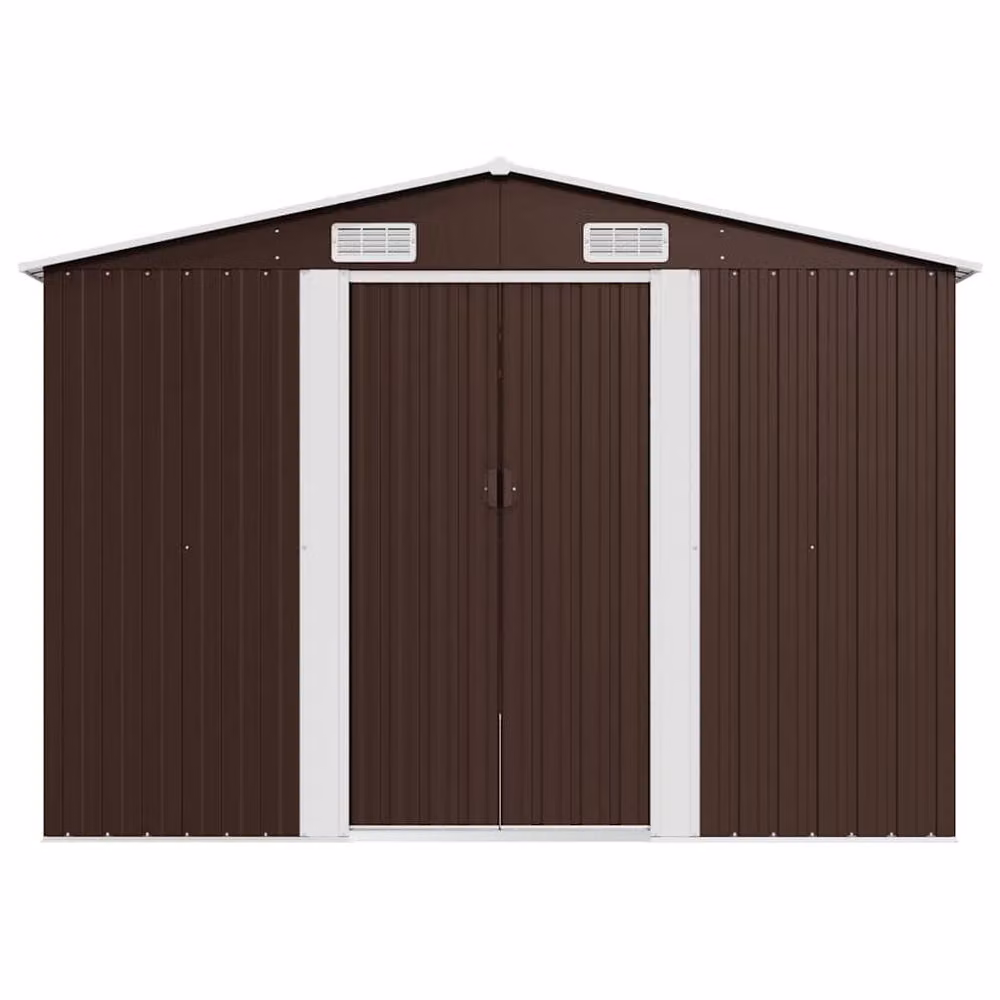 Berkfield Home Metal Garden Shed in Brown with Sliding Doors and Side Vent, W/D/H: 489 x 257 x 181 cm – 4