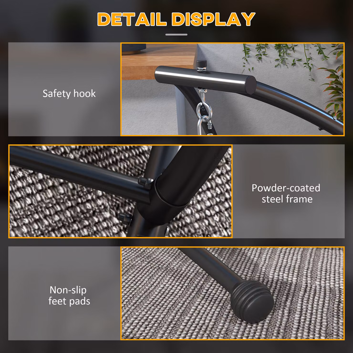 Outsunny C-Shape Heavy Duty Metal Hammock Chair Stand in Black – 5