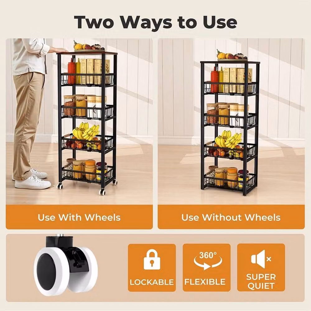 Kelvenix 5 Tier Kitchen Trolley Storage Rack Cart in Black – 5