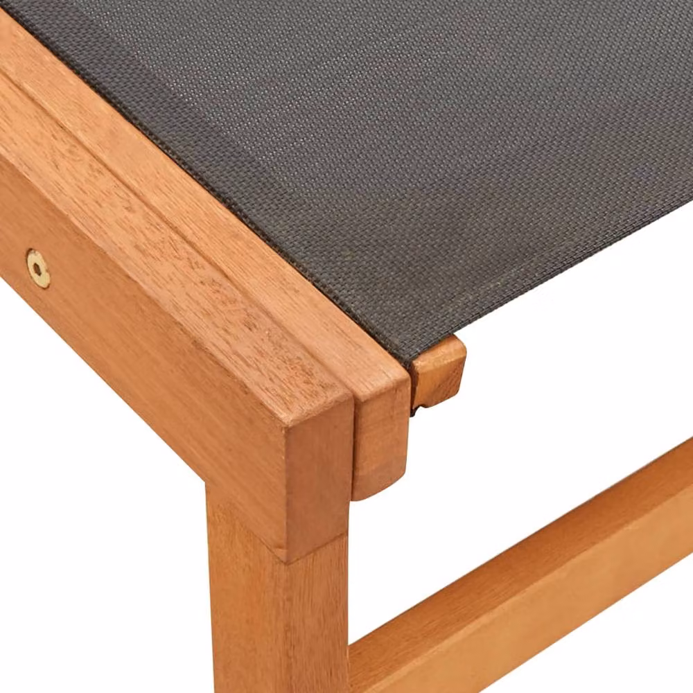 Berkfield Home Durable Garden Lounge Chair with Ottoman, Solid Eucalyptus Wood and Black Textilene Fabric – 5