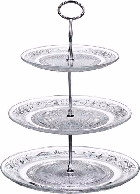 Orsina Modern Geometric 3 Tier Round Clear Glass Cake Stand
