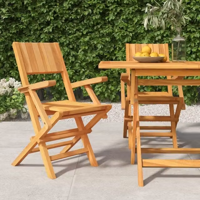 Berkfield Home Set of 2 Folding Garden Chairs in Brown Solid Teak Wood, W: 55 cm, D: 61 cm, H: 90 cm – 1