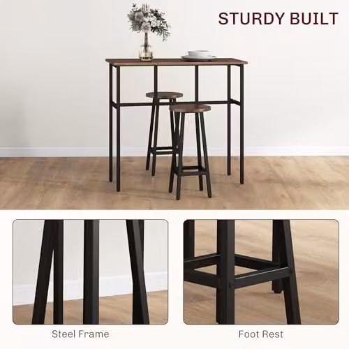 HOMCOM 6-Piece Breakfast Bar Table and Stools Set in Rustic Brown – 4